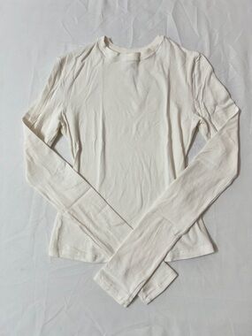 SKIMS Cotton Jersey Crew Neck Long Sleeve Top T-shirt White Marble